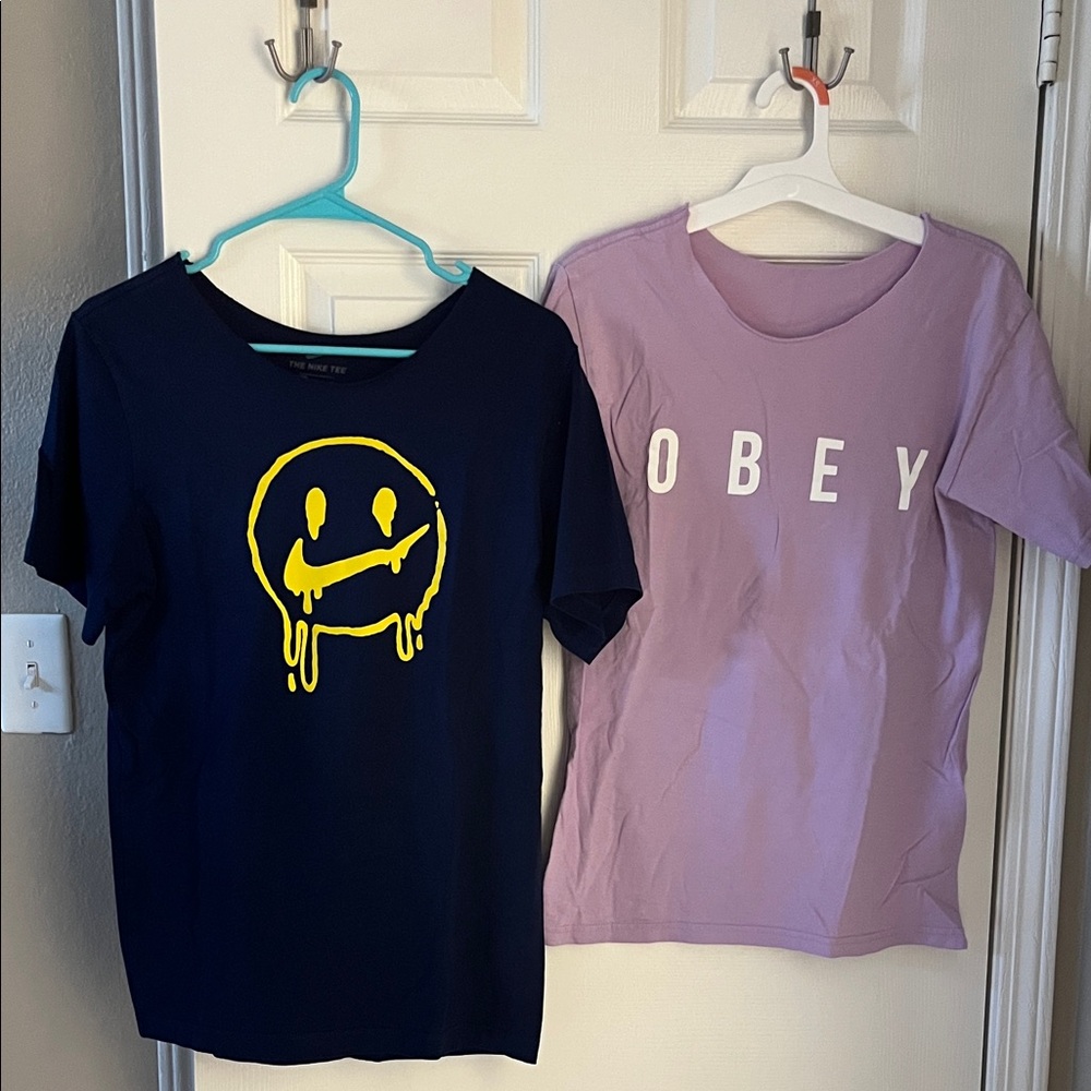 Obey Purple T-Shirt and Nike Navy T-Shirt